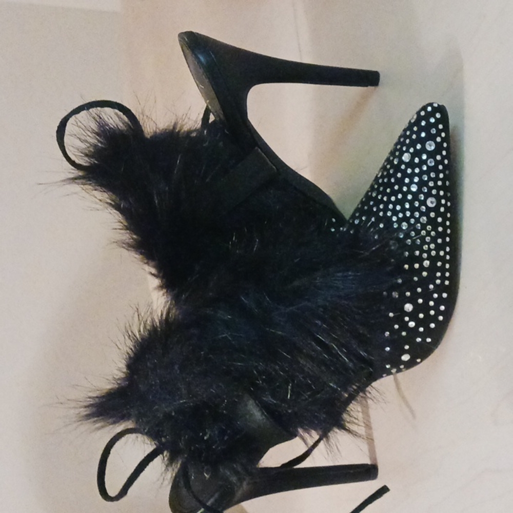 Fur Wrap Rhinestone Heels - Picture 5 of 11
